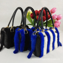 China factory wholesale Luxury Design fur clutch bag real mink fur bag with mink tail